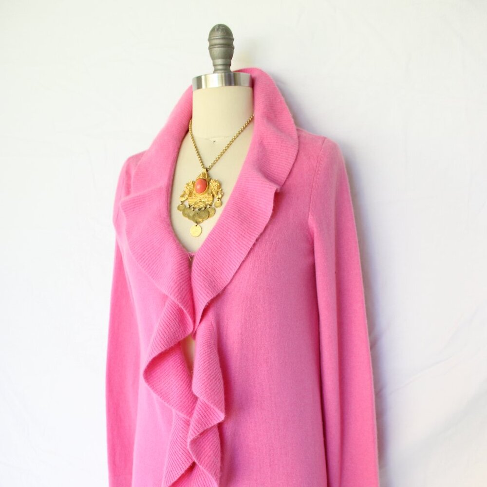 Lilly Pulitzer Shere dress cardigan ruffle cashmere Bryn Seabrook Celine pink S - Picture 5 of 9